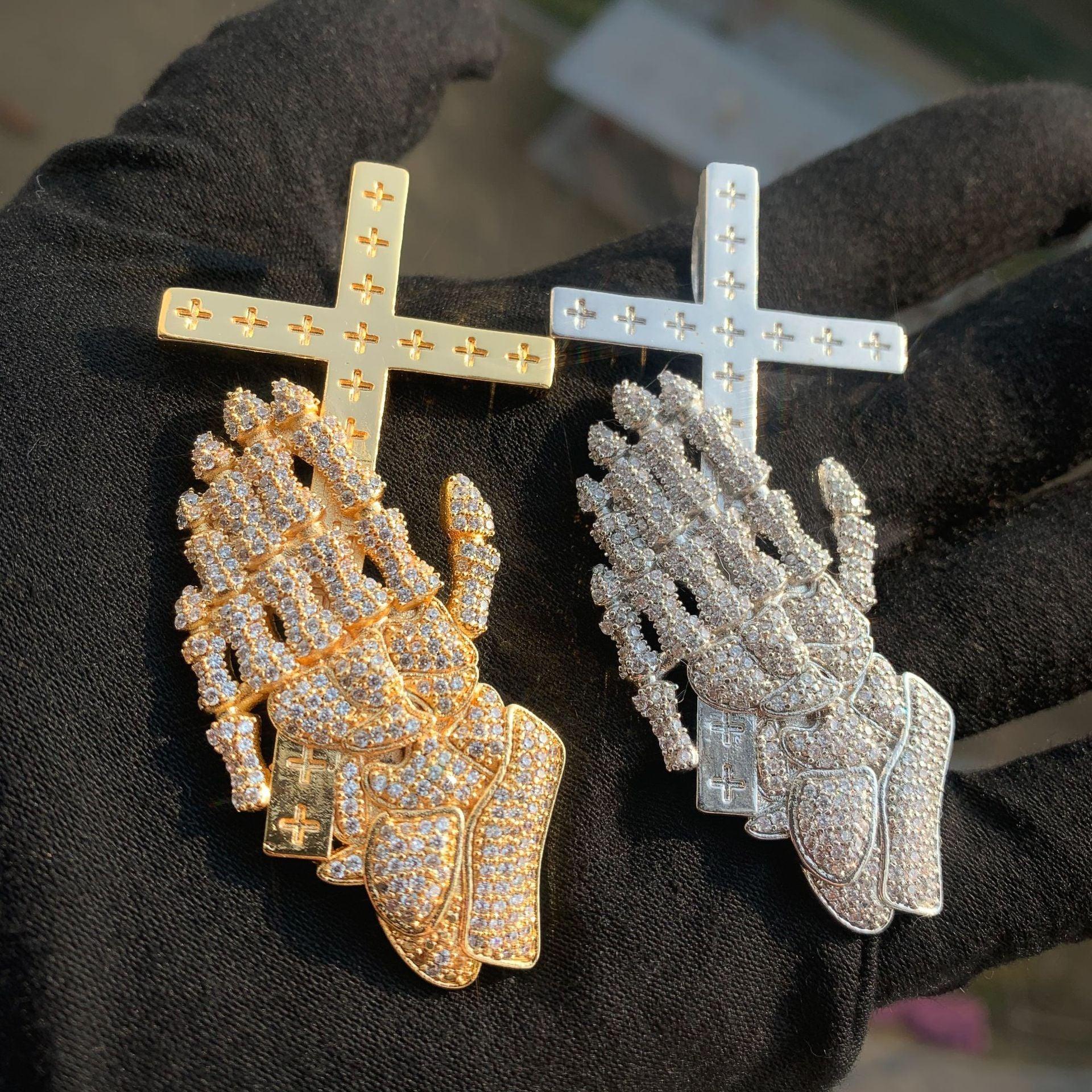 Hand Holding Cross Pendant | Hip Hop Unique Streetwear Jewelry - CaratixJewelry